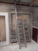 5 x Ladders - 18 Rung Extending, 10 Rung Extending, 4 Rung and 2 x 3 Rung Stepladders