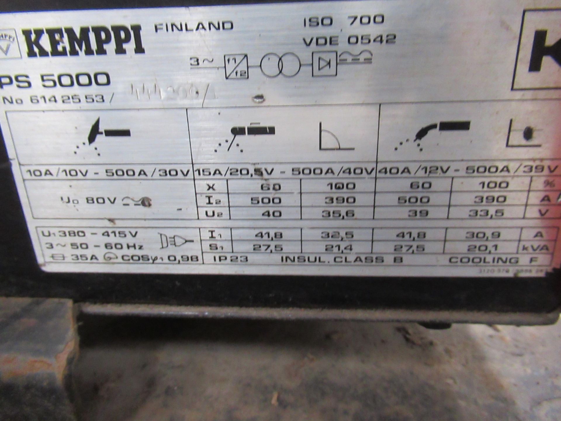 Kemppi PS 5000 and Kemppi TU50 controller and Kemppi WO10 cooler with torch and leads - Image 6 of 12