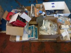 Contents of Pallet to include Plumbing Hardware, Electrical Components and Hinges etc