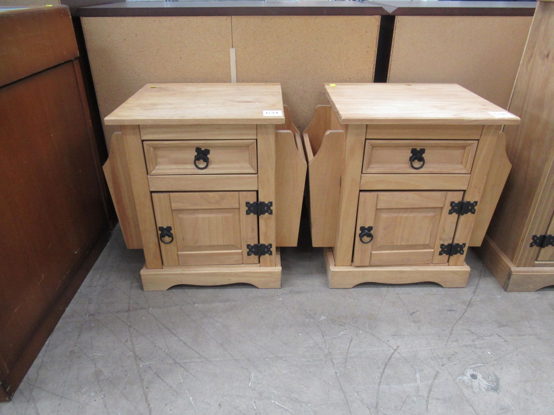 2 x Pine Single drawer and cupboard bedside cabinets