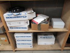 2 x Shelves of Assorted Electrical Consumables including 240V Sockets, 1T Audio Cabling ( Boxed)