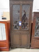 Dark Wood Leaded Glazed Corner Cabinet