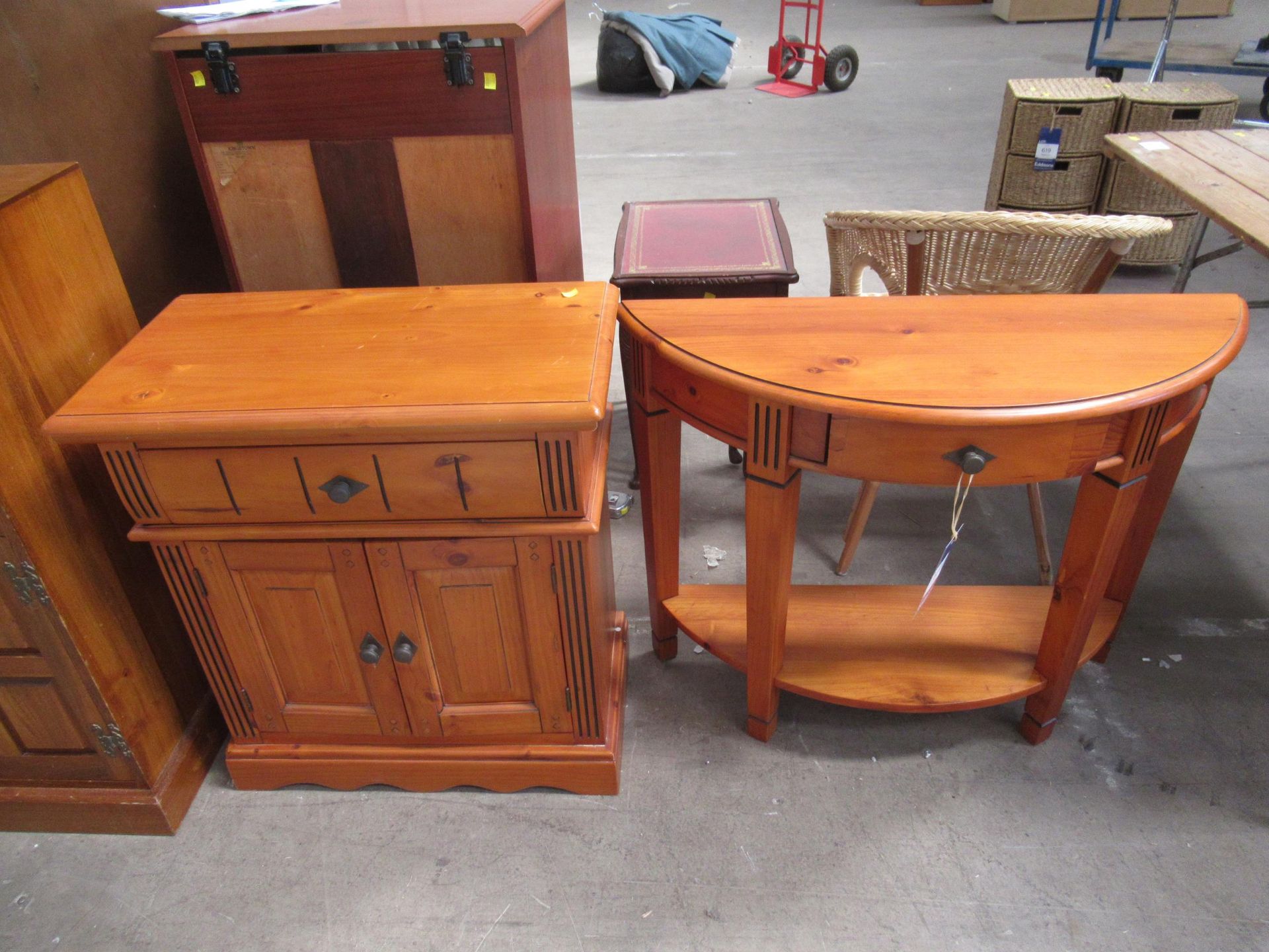 Semi Circular Console Table with single drawer, double door cabinet