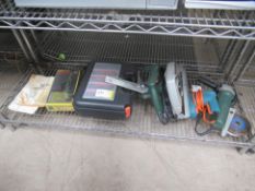 Shelf of Electric 240V Powertools including Bosch Saw