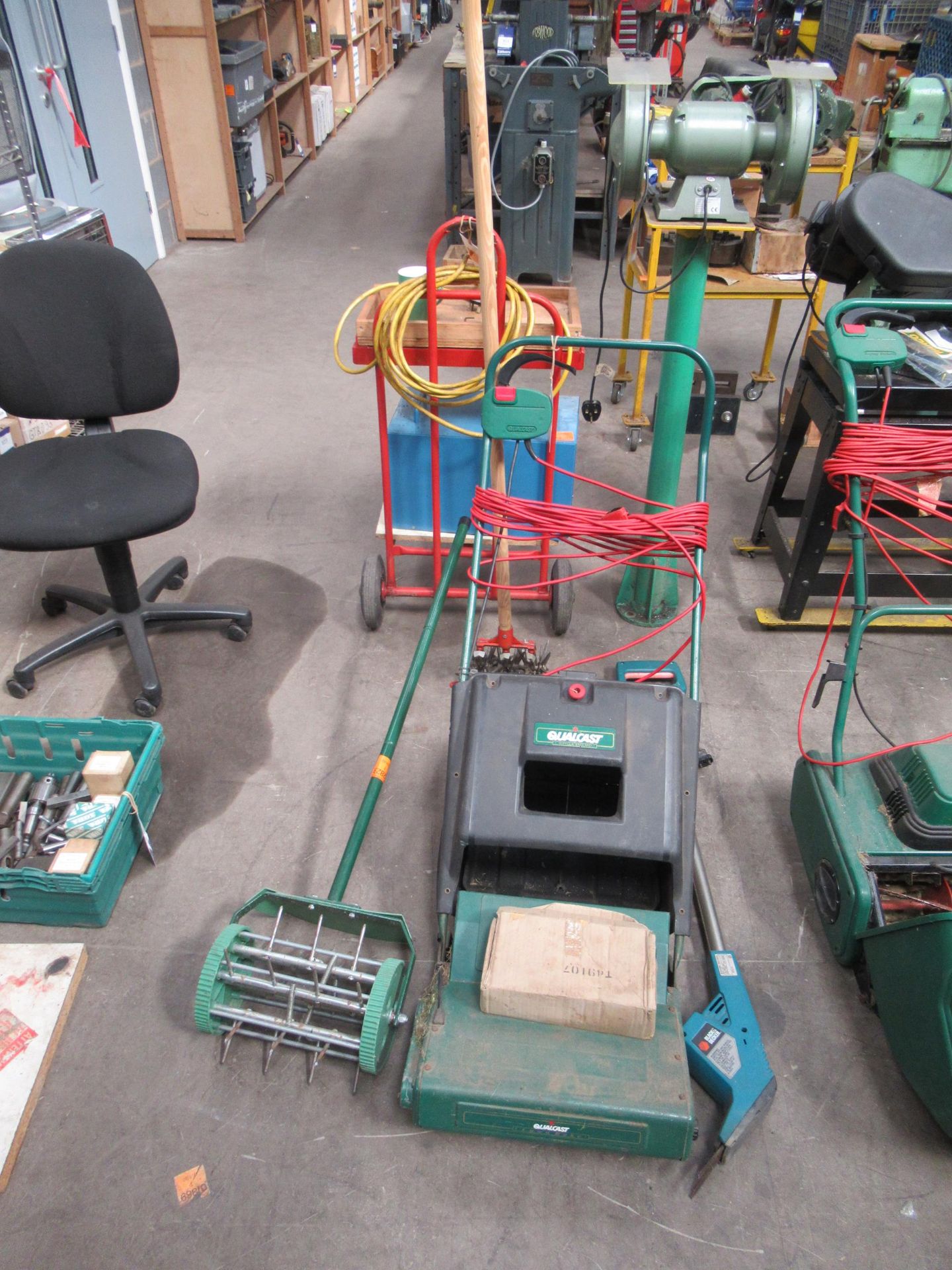 Qualcast electric lawnmower, with two aerators