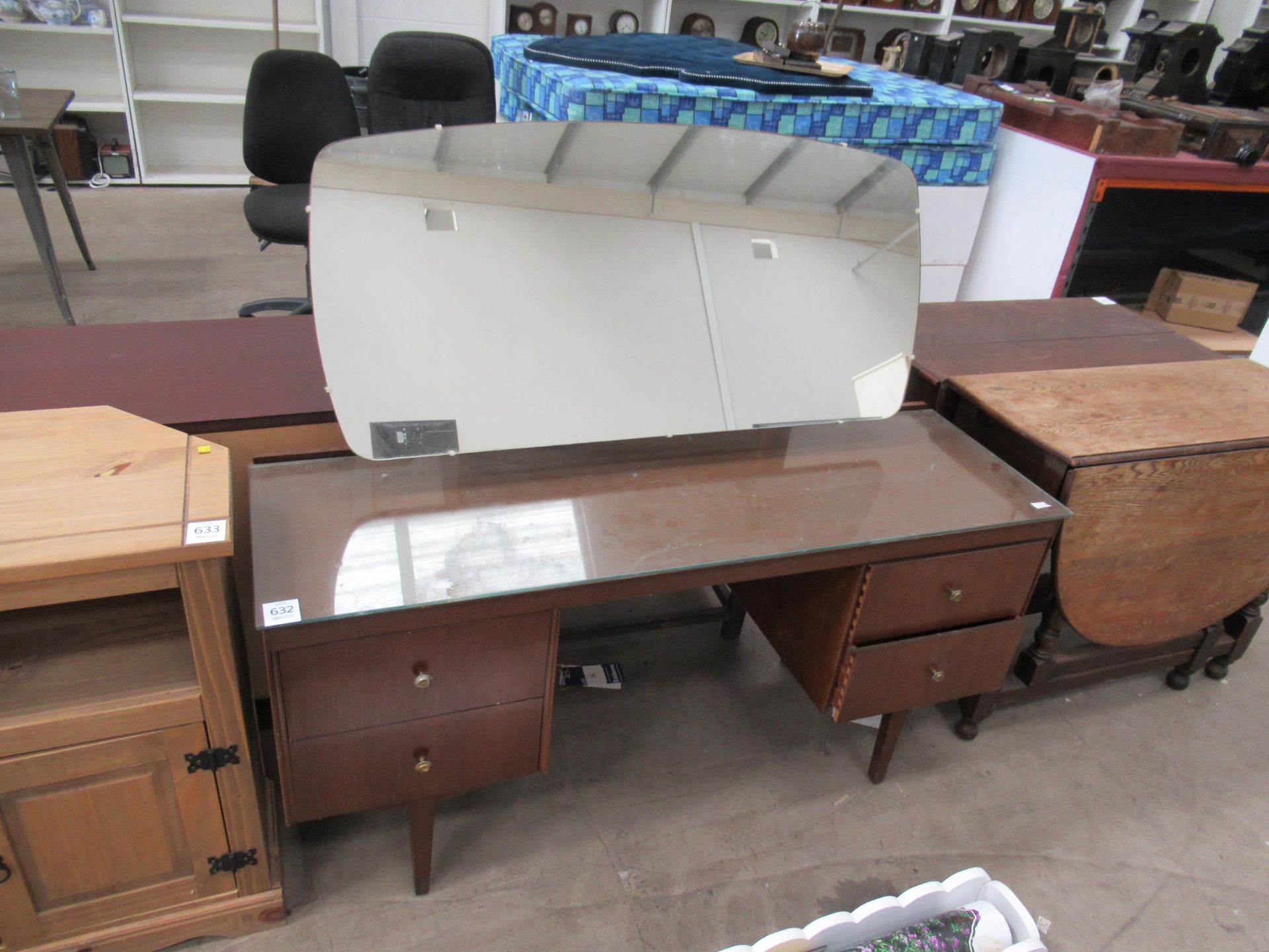 Dark oak bureau and dressing table with swivel mirror