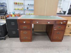 7 Drawer Leather inlaid desk with 2 drawer metal filing cabinet