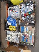 9x Boxes of electrical items including transformer fitters, isolators, wiring fittings etc