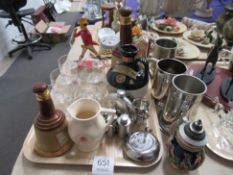 Drinking Flasks, Pewter Tankards, Bells Whisky Decanters etc