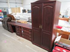 3 Piece Bedroom Suite Comprising Double Wardrobe, 4 Drawer Chest of Drawers and 5 Drawer Desk