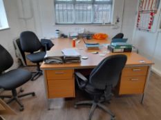 3 x Various desks, with 5 x swivel chairs