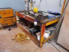 Steel framed, wooden topped workbench