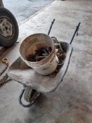 Quantity of various shackles and chains, to wheelbarrow and bucket, as photographed