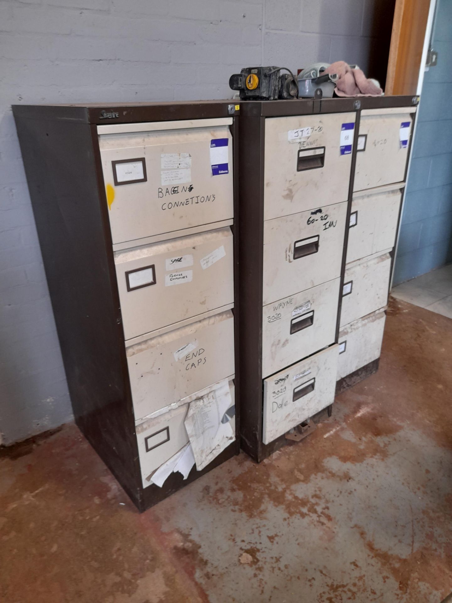 3 x Metal 4-drawer filing cabinets and contents to include pipe bungs, pipe components, etc. - Image 2 of 6
