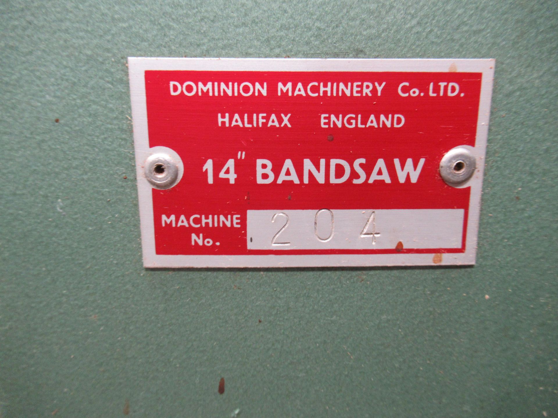Dominion Vertical 14" Bandsaw No204, 3PH. - Image 4 of 6