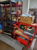 Assorted Lightweight Stores Racking & Contents inc disposable aprons, various dispensors, steps etc