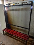 Changing room bench with clothes hooks, 2 x banks of lockers, no keys but are unlocked