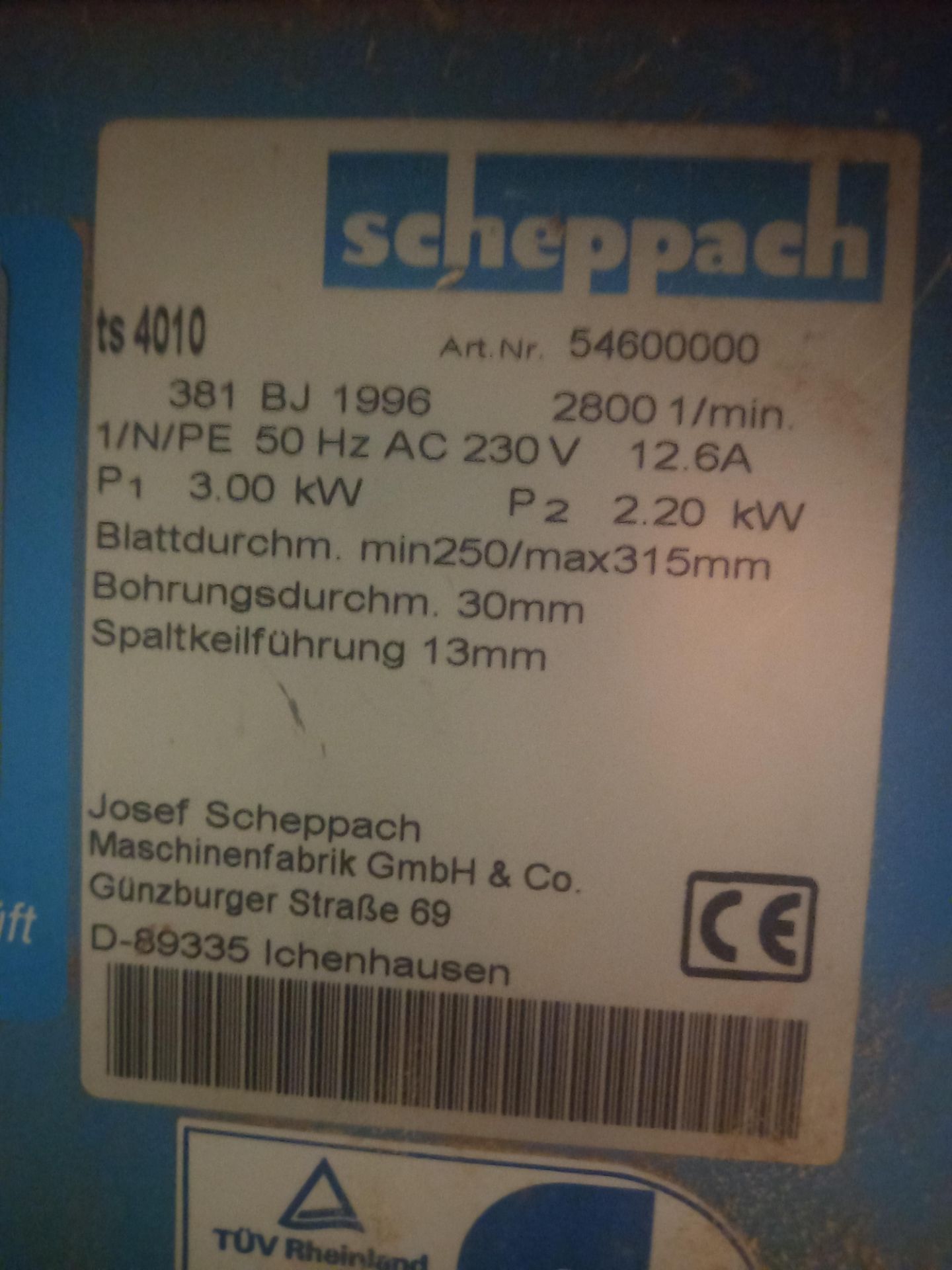 Scheppach Model TS4010 Circular Saw Bench - Image 2 of 4