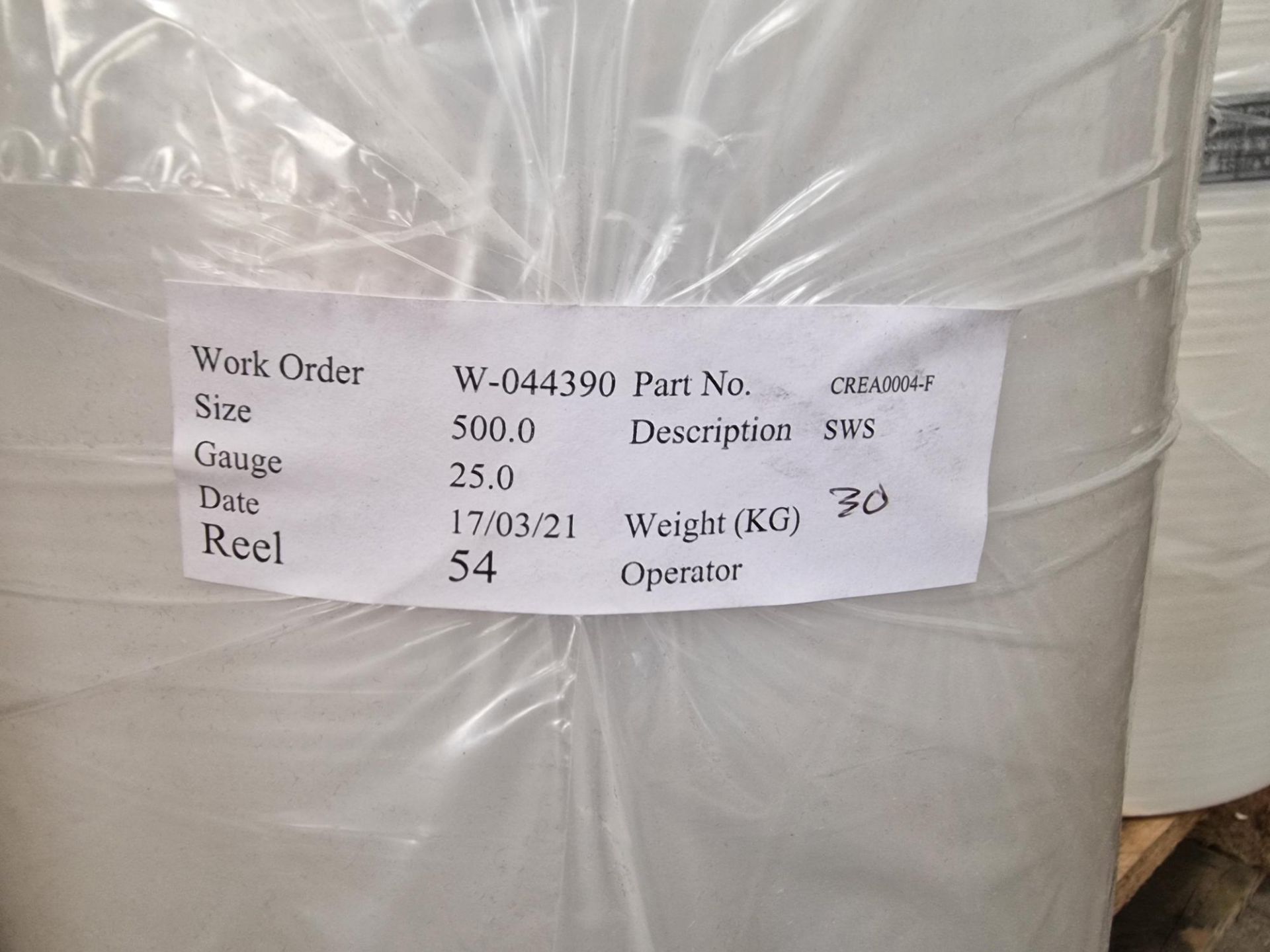 Approx 85 Reels of Low-Density Polyethylene (LDPE4) Wrapping Material Type SWS 500mm rolls x 25 Gaug - Image 3 of 3