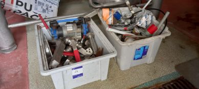 Various Stainless Steel Pressure Gauges, Pipe Connectors & Pumps to 2 boxes