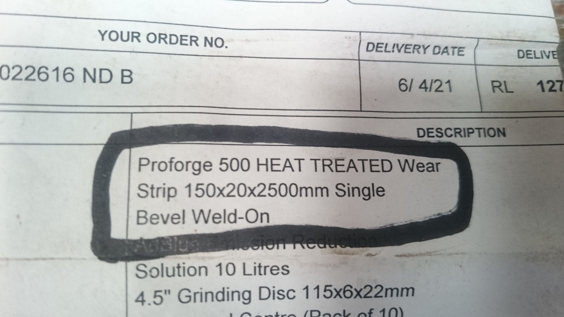 Bucket Wear Strip, Proforge 500 heat treated wear strip 150x20x2500 single bevel weld on - Image 3 of 3