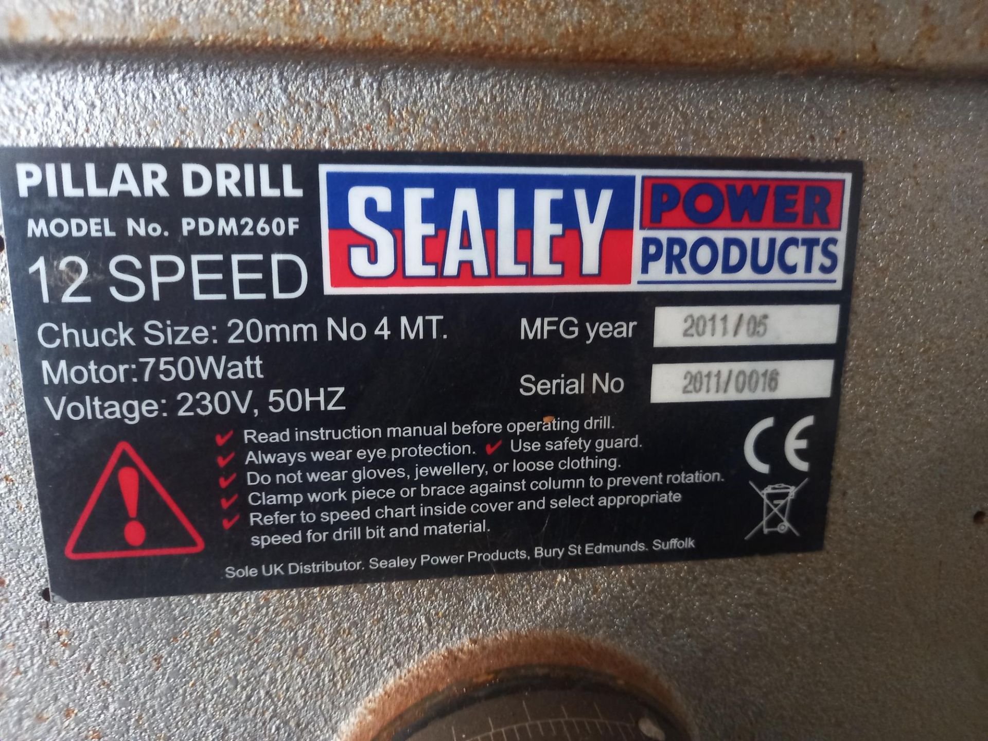 Sealey model PDM260F 12 speed, 1ph, pillar drill - Image 2 of 3