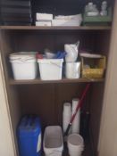 Double door workshop cabinet & contents including assorted painters consumables
