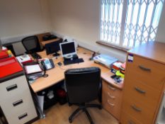 2 Person office furniture set, to include 2 x single person workstations, 2 x 3 drawer pedestals,