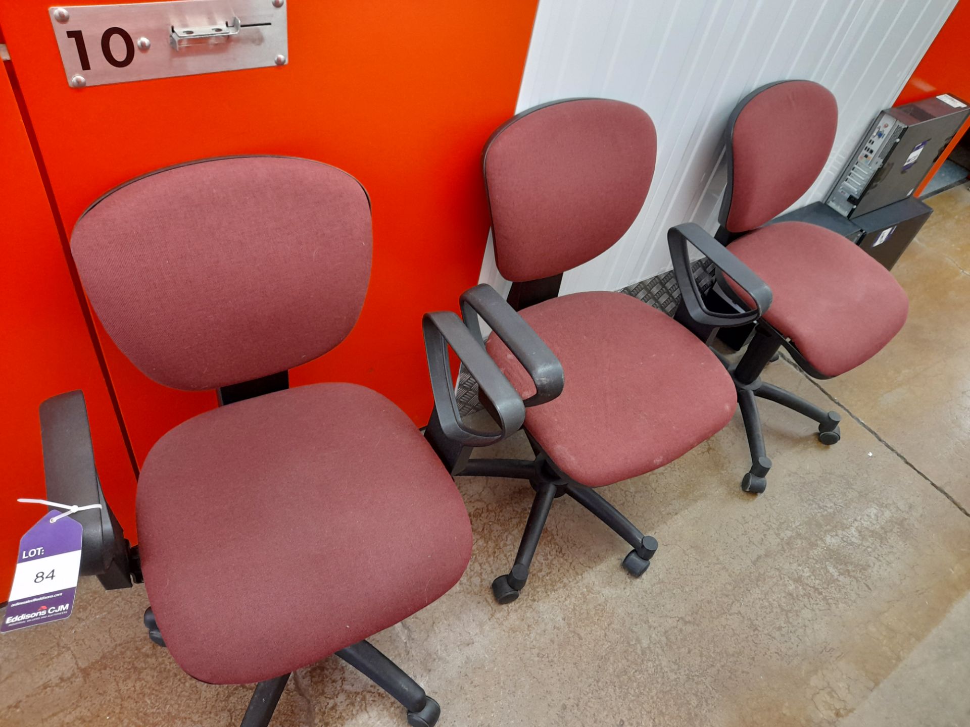 3 x Assorted fabric upholstered operators chairs