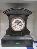 Slate and green marble effect mantle clock with enamelled and brass face