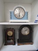 3x mantle clocks, one painted with barley twist features