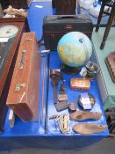 Miscellaneous items including walking sticks, papermache containers, electric globe etc