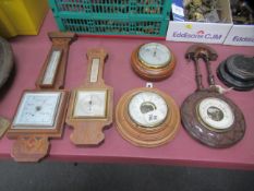 5x wooden barometers and box of spare pieces