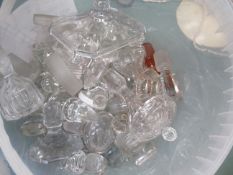 Qty of cobalt glass dishes, glass stoppers etc