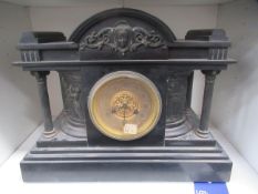 Slate detailed mantle clock with brass face (no numerals)