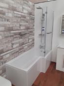 ‘L’ Bath, Screen, Display Shower, Low Level WC, Cabinet Sink Unit & Mirrored Cabinet
