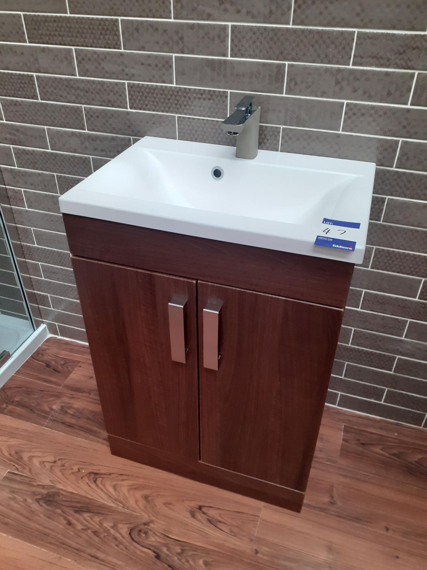 Basin Unit, dark walnut Cabinet & WC with Tall Cistern Unit