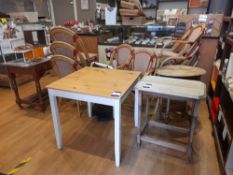 2 x Various tables, 8 x Outdoor chairs and swing sign