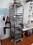 Stainless steel tall tray trolley, with various trays (Please note that this lot is located on the