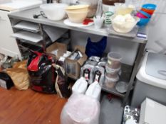 Stainless steel table, contents excluded (Please note that this lot is located on the first floor,