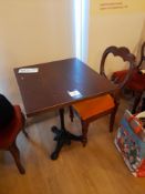 3 x Dark wood tables, with 6 cushioned chairs