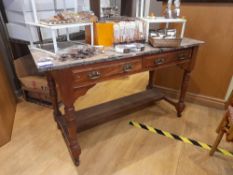 Marble topped mobile side table, approx. 1220mm x 510mm, contents excluded