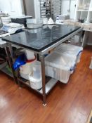Stainless steel table, with partial granite worktop, contents excluded, approx. 1200mm x 650mm (