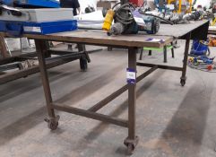 Steel Fabricated Timber topped Mobile Table (approx. 2500 x 1300)