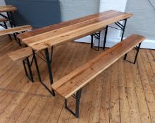 Timber and steel folding table with 2 benches