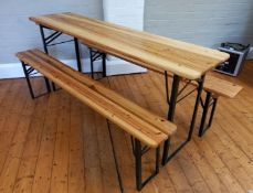 Timber and steel folding table with 2 benches