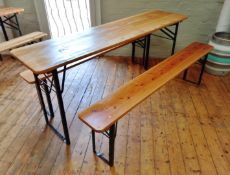 Timber and steel folding table with 2 benches