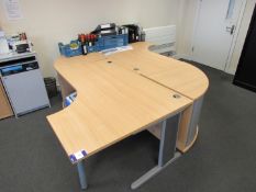 Pair of curved single person workstations with curved tambour fronted cabinets