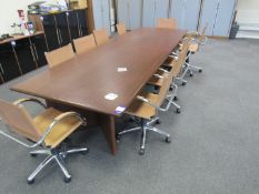 Boardroom table (Approx. 3600 x 1200), with 10 x leather effect revolving chairs, to first floor