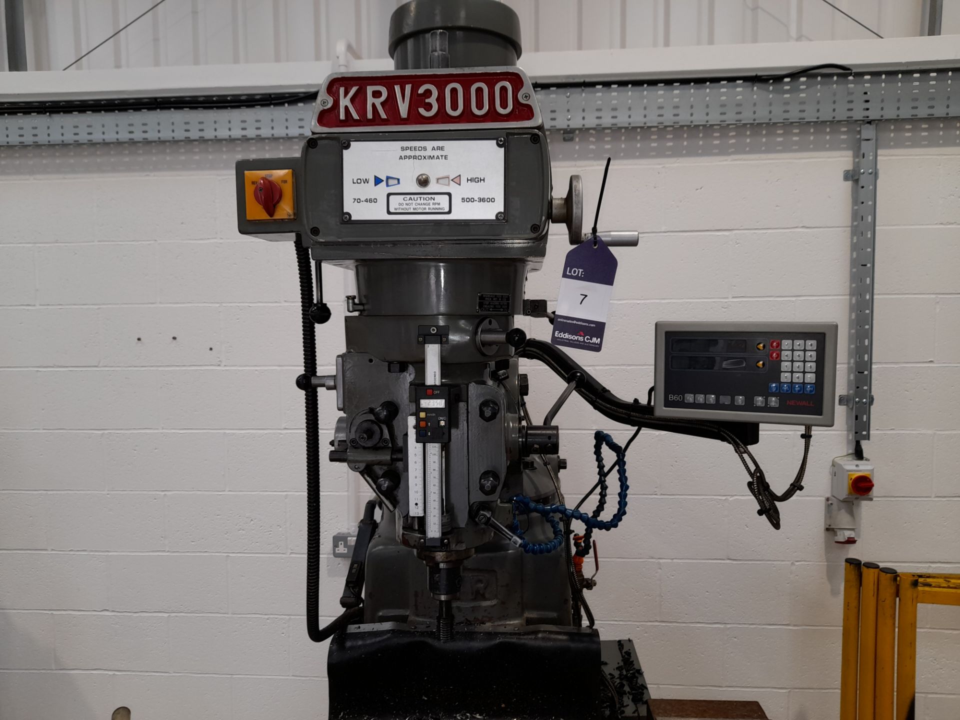 King Rich KRV3000 Turret type Vertical Milling Machine, with Newall B60 readout, model KR- - Image 4 of 12